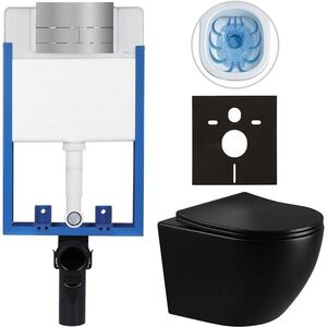 CERANO - Kompletný WC set Profi/Cesso - čierna lesklá - WC tlačidlo Line/Nerez - na zamurovanie - 49x36 CER-8050BD84258 vyobraziť