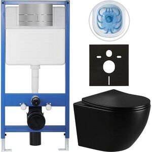 CERANO - Kompletný WC set Profi/Cesso - čierna lesklá - WC tlačidlo Line/Nerez - predstenová inštalácia - 49x36 CER-8050BD84259 vyobraziť