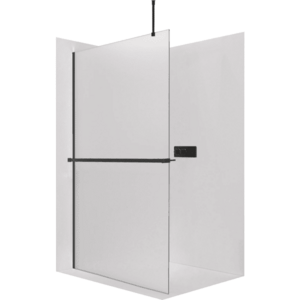 CERANO - Sprchová zástěna Walk-in Onyx Top Round L/P - 8 mm - kulatá vzpěra + polička/držák na ručníky - černá matná, mléčné sklo - 110x200 CER-8050BD1606 vyobraziť