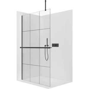 CERANO - Sprchová zástěna Walk-in Onyx Top Cube L/P - 8 mm - hranatá vzpěra + polička/držák na ručníky - černá matná, industriální sklo - 90x200 CER-8050BD7118 vyobraziť