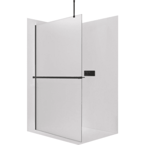 CERANO - Sprchová zástěna Walk-in Onyx Top Round L/P - 8 mm - kulatá vzpěra + polička/držák na ručníky - černá matná, mléčné sklo - 70x200 CER-8050BD1614 vyobraziť