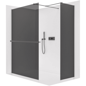 CERANO - Sprchová zástěna Walk-in Onyx T L/P - 8 mm - hranatá vzpěra + polička/držák na ručníky - černá matná, grafitové sklo - 130x60x200 CER-8050BD3856 vyobraziť