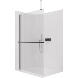 CERANO - Sprchová zástěna Walk-in Onyx Top Round L/P - 8 mm - kulatá vzpěra + polička/držák na ručníky - černá matná, rýhované sklo - 90x200 CER-8050BD1628 vyobraziť