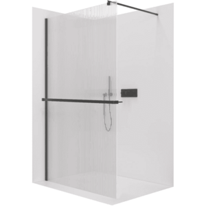 CERANO - Sprchová zástěna Walk-in Onyx Round L/P - 8 mm + polička/držák na ručníky - kulatá vzpěra - černá matná, rýhované sklo - 90x200 CER-8050BD363 vyobraziť