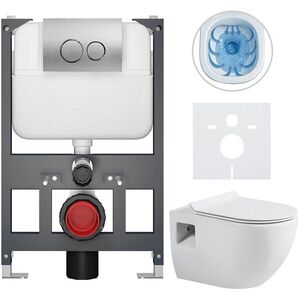 CERANO - Kompletní WC set Basic/Dure - bílá lesklá - WC tlačítko Dualo/Stříbrná - závěsné - nízký modul - předstěnová instalace - 51x35 CER-8050BD85922 vyobraziť