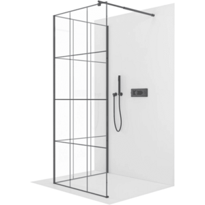 CERANO - Sprchová zástěna Walk-in Onyx Corner Round L/P - 8 mm - kulatá vzpěra - černá matná, industriální sklo - 90x140x200 CER-670412 vyobraziť