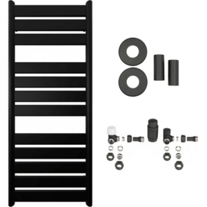 CERANO - Koupelnový radiátorový set Arturo - ústřední vytápění - boční připojení - 644W - černá matná - 1200x500 mm CER-663301 vyobraziť