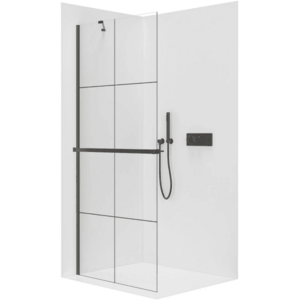CERANO - Sprchová zástěna Walk-in Onyx Y L/P - 8 mm + polička/držák na ručníky - černá matná, industriální sklo - 160x200 CER-8050BD1408 vyobraziť