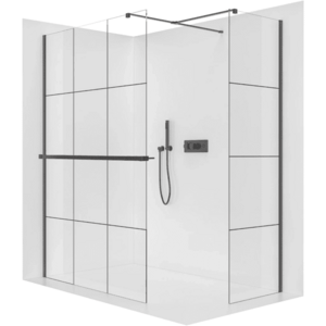 CERANO - Sprchová zástěna Walk-in Onyx T L/P - 8 mm - hranatá vzpěra + polička/držák na ručníky - černá matná, industriální sklo - 150x120x200 CER-8050BD4139 vyobraziť