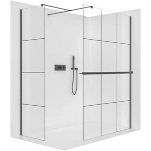 CERANO - Sprchová zástěna Walk-in Onyx T L/P - 8 mm - hranatá vzpěra + polička/držák na ručníky - černá matná, industriální sklo- 150x90x200 CER-8050BD4142 vyobraziť