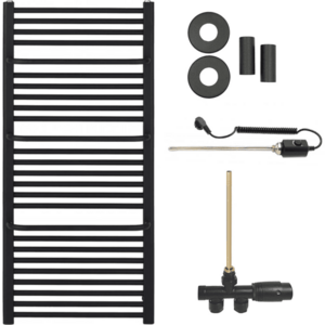 CERANO - Koupelnový radiátorový set Antonio - kombinované vytápění, termo tyč - boční jednobodové připojení - 600W - černá matná - 1460x550 mm CER-663766 vyobraziť