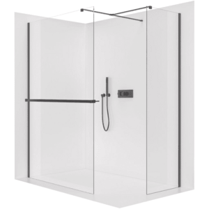 CERANO - Sprchová zástěna Walk-in Onyx T L/P - 8 mm - hranatá vzpěra + polička/držák na ručníky - černá matná, transparentní sklo - 150x50x200 CER-8050BD3916 vyobraziť