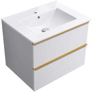 CERANO - Koupelnová skříňka Velora - bílá matná, úchytka zlatá + keramické umyvadlo Todo - bílá lesklá - 71x55x46, 5 CER-664885 vyobraziť