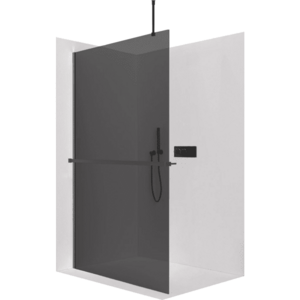 CERANO - Sprchová zástěna Walk-in Onyx Top Round L/P - 8 mm - kulatá vzpěra + polička/držák na ručníky - černá matná, grafitové sklo - 100x200 CER-8050BD1709 vyobraziť