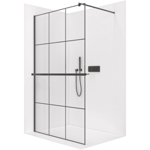 CERANO - Sprchová zástěna Walk-in Onyx Round L/P - 8 mm + polička/držák na ručníky - kulatá vzpěra - černá matná, industriální sklo - 160x200 CER-8050BD171 vyobraziť