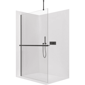 CERANO - Sprchová zástěna Walk-in Onyx Top Round L/P - 8 mm - kulatá vzpěra + polička/držák na ručníky - černá matná, transparentní sklo - 120x200 CER-8050BD1723 vyobraziť