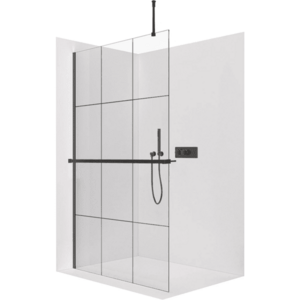 CERANO - Sprchová zástěna Walk-in Onyx Top Round L/P - 8 mm - kulatá vzpěra + polička/držák na ručníky - černá matná, industriální sklo - 120x200 CER-8050BD1480 vyobraziť