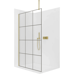 CERANO - Sprchová zástěna Walk-in Onyx Top Round L/P - 8 mm - kulatá vzpěra - zlatá, industriální sklo - 90x200 CER-8050BD1494 vyobraziť