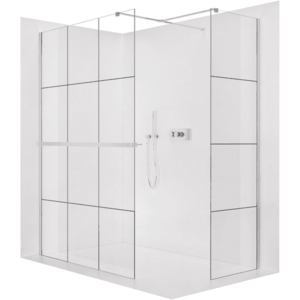 CERANO - Sprchová zástěna Walk-in Onyx T L/P - 8 mm - hranatá vzpěra + polička/držák na ručníky - chrom, industriální sklo - 160x110x200 CER-8050BD4481 vyobraziť