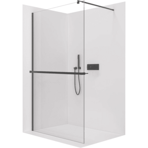 CERANO - Sprchová zástěna Walk-in Onyx Round L/P - 10 mm + polička/držák na ručníky - kulatá vzpěra - černá matná, transparentní sklo - 160x200 CER-9040B1083 vyobraziť