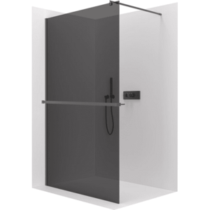 CERANO - Sprchová zástěna Walk-in Onyx Round L/P - 10 mm + polička/držák na ručníky - kulatá vzpěra - černá matná, grafitové sklo - 160x200 CER-9040B1131 vyobraziť