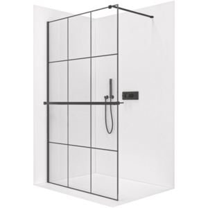 CERANO - Sprchová zástěna Walk-in Onyx Cube L/P - 8 mm + polička/držák na ručníky - hranatá vzpěra - černá matná, industriální sklo - 90x200 CER-8050BD475 vyobraziť