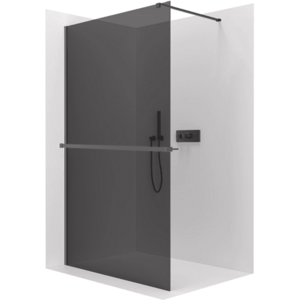 CERANO - Sprchová zástěna Walk-in Onyx Cube L/P - 8 mm + polička/držák na ručníky - hranatá vzpěra - černá matná, grafitové sklo - 60x200 CER-8050BD716 vyobraziť