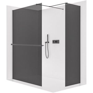 CERANO - Sprchová zástěna Walk-in Onyx T L/P - 10 mm - hranatá vzpěra + polička/držák na ručníky - černá matná, grafitové sklo - 140x120x200 CER-8050BD9445 vyobraziť