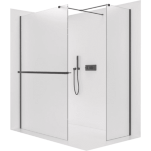 CERANO - Sprchová zástěna Walk-in Onyx T L/P - 8 mm - hranatá vzpěra + polička/držák na ručníky - černá matná, mléčné sklo - 110x100x200 CER-8050BD4023 vyobraziť