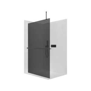 CERANO - Sprchová zástěna Walk-in Onyx Top Round L/P - 10 mm - kulatá vzpěra + polička/držák na ručníky - černá matná, grafitové sklo - 90x200 CER-8050BD711020 vyobraziť