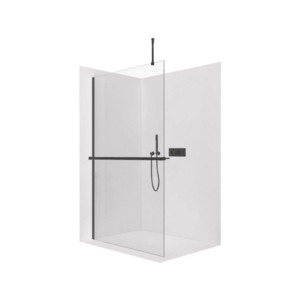 CERANO - Sprchová zástěna Walk-in Onyx Top Round L/P - 10 mm - kulatá vzpěra + polička/držák na ručníky - černá matná, transparentní sklo - 130x200 CER-8050BD711304 vyobraziť
