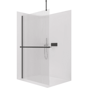 CERANO - Sprchová zástěna Walk-in Onyx Top Cube L/P - 8 mm - hranatá vzpěra + polička/držák na ručníky - černá matná, rýhované sklo - 150x200 CER-8050BD7136 vyobraziť