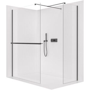 CERANO - Sprchová zástěna Walk-in Onyx T L/P - 10 mm - hranatá vzpěra + polička/držák na ručníky - černá matná, transparentní sklo - 160x160x200 CER-8050BD9498 vyobraziť