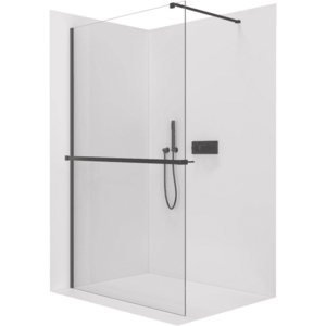 CERANO - Sprchová zástěna Walk-in Onyx Cube L/P - 8 mm + polička/držák na ručníky - hranatá vzpěra - černá matná, transparentní sklo - 120x200 CER-8050BD722 vyobraziť
