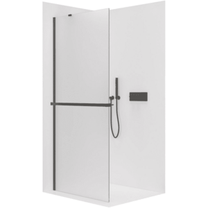 CERANO - Sprchová zástěna Walk-in Onyx Y L/P - 8 mm - kulatá vzpěra + polička/držák na ručníky - černá matná, mléčné sklo - 30x200 CER-8050BD80048 vyobraziť