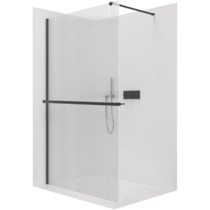 CERANO - Sprchová zástěna Walk-in Onyx Cube L/P - 8 mm + polička/držák na ručníky - hranatá vzpěra - černá matná, rýhované sklo - 150x200 CER-8050BD621 vyobraziť