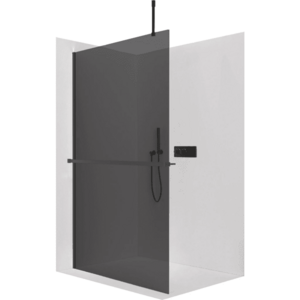 CERANO - Sprchová zástěna Walk-in Onyx Top Cube L/P - 10 mm - hranatá vzpěra + polička/držák na ručníky - černá matná, grafitové sklo - 130x200 CER-8050BD8431 vyobraziť