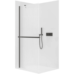 CERANO - Sprchová zástěna Walk-in Onyx Y L/P - 8 mm + polička/držák na ručníky - černá matná, rýhované sklo - 150x200 CER-8050BD1217 vyobraziť