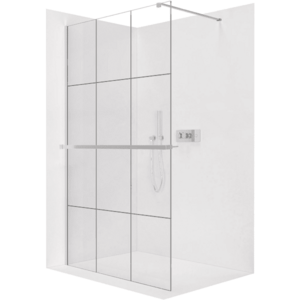 CERANO - Sprchová zástěna Walk-in Onyx Cube L/P - 8 mm + polička/držák na ručníky - hranatá vzpěra - chrom, industriální sklo - 110x200 CER-8050BD630 vyobraziť