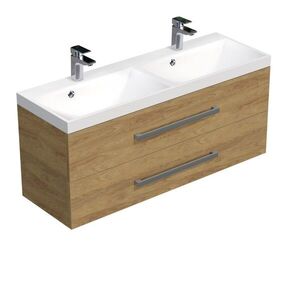 Kúpeľňová skrinka s chrómovými úchytmi a umývadlom SAT Cube Way 120x53x40 cm dub Hickory mat CUBE2120ZDH CUBE2120ZDH vyobraziť