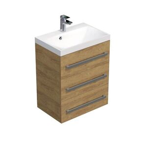 Kúpeľňová skrinka s chrómovými úchytmi a umývadlom SAT Cube Way 60x76, 5x40 cm dub Hickory mat CUBE2603DH CUBE2603DH vyobraziť