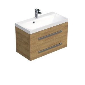 Kúpeľňová skrinka s chrómovými úchytmi a umývadlom SAT Cube Way 80x53x40 cm dub Hickory mat CUBE280ZDH CUBE280ZDH vyobraziť