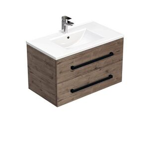 Kúpeľňová skrinka s čiernou úchytkou a umývadlom SAT Cube Way 80x53x46 cm dub Wellington mat CUBE46C802DWMOD CUBE46C802DWMOD vyobraziť