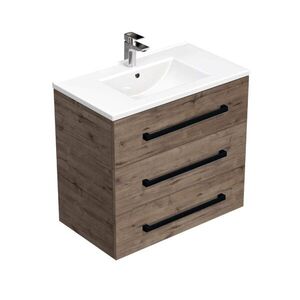 Kúpeľňová skrinka s čiernou úchytkou a umývadlom SAT Cube Way 80x76, 5x46 cm dub Wellington mat CUBE46C803DWMOD CUBE46C803DWMOD vyobraziť