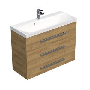 Kúpeľňová skrinka s chrómovými úchytmi a umývadlom SAT Cube Way 100x71x40 cm dub Hickory mat CUBE21003DH CUBE21003DH vyobraziť