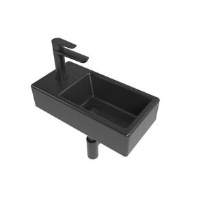 SAT - Koupelnový set levého závěsného umývátka Brevis 40, 5 cm, pákové baterie, sifonu, průtočné zátky a roháčků v černé barvě KSETBRE2LBKM KSETBRE2LBKM vyobraziť