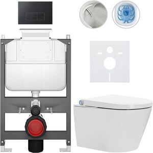 CERANO - Závesné WC s bidetom Basic/Cronus Standard - biela lesklá - WC tlačidlo Modulo/Čierna - ovládanie zhora - predstenová inštalácia - 59, 3x38, 4 CER-8050BD86455 vyobraziť