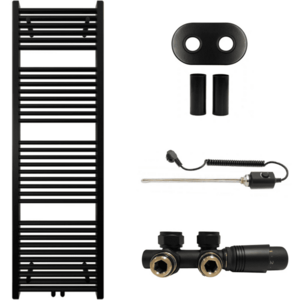 CERANO - Kúpeľňový radiátorový set Lincoln - kombinované vykurovanie, termo tyč - stredové pripojenie 50 mm - 300W - čierna matná - 1600x500 mm CER-663379 vyobraziť