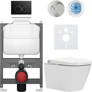 CERANO - Závesné WC s bidetom Basic/Cronus Standard - biela lesklá - WC tlačidlo Dualo/Čierna - ovládanie zhora - predstenová inštalácia - 59, 3x38, 4 CER-8050BD86425 vyobraziť
