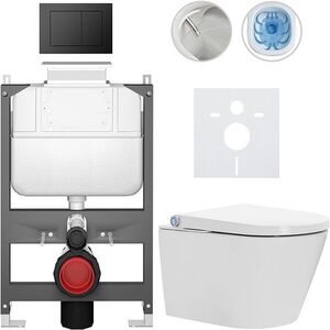 CERANO - Závesné WC s bidetom Basic/Cronus Standard - biela lesklá - WC tlačidlo Maxio/Čierna - ovládanie zhora - predstenová inštalácia - 59, 3x38, 4 CER-8050BD86440 vyobraziť